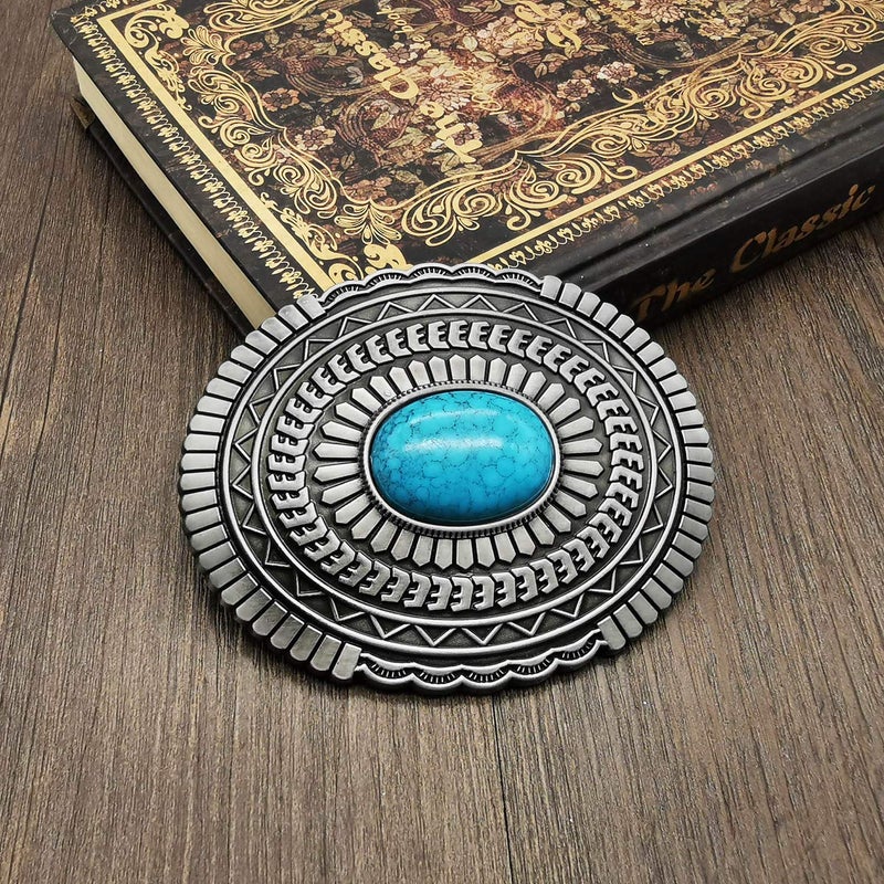 YOQUCOL Vintage Indian Elements American Western Cowboy Turquoise Belt Buckle For Men - Image 3